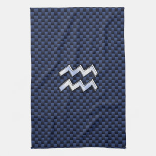 Linge De Cuisine Aquarius Zodiac Sign on Royal Blue Carbon Fiber