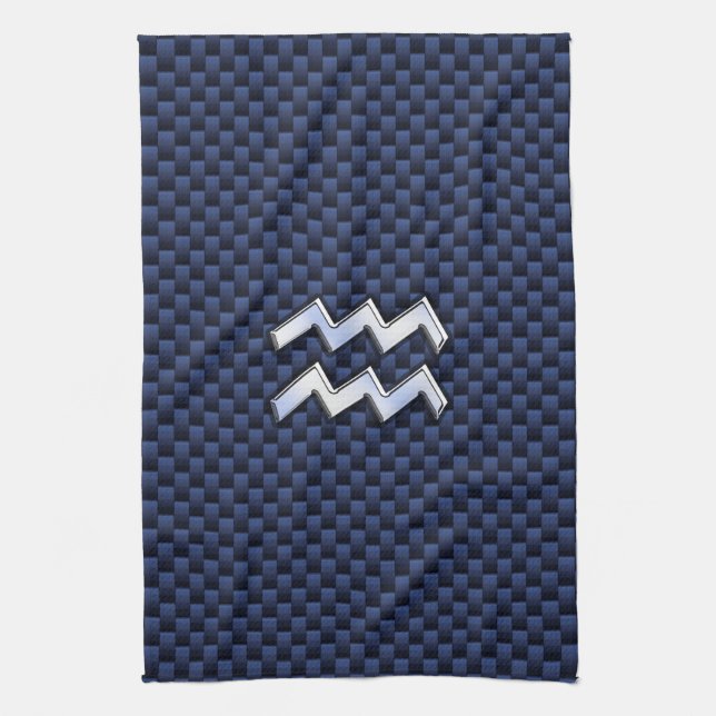 Linge De Cuisine Aquarius Zodiac Sign on Royal Blue Carbon Fiber (Vertical)