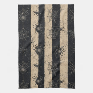 Linge De Cuisine Araignée gothique et Motif d'Halloween rayé sur le