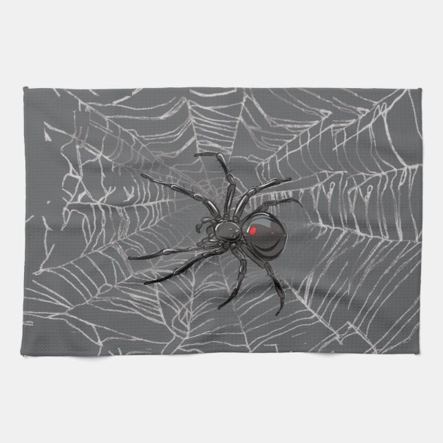 Linge De Cuisine Araignée Noire Et Araignée De Toile D'Araignée (Horizontal)