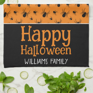 Linge De Cuisine Araignées Joyeux Halloween Noir Orange Nom personn