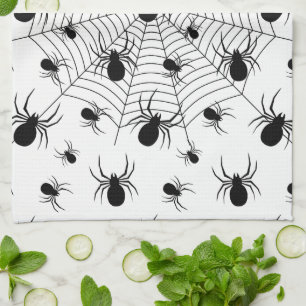 Linge De Cuisine Araignées noir blanc toile d'araignée motif Hallow