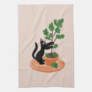 Linge De Cuisine Arbre à figues chat drôle Plantes en pot Dessin à