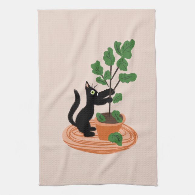 Linge De Cuisine Arbre à figues chat drôle Plantes en pot Dessin à  (Vertical)
