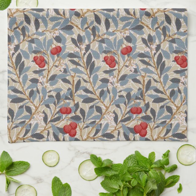 Linge De Cuisine Arbre à framboises rouges, William Morris (Plié)