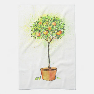 Linge De Cuisine Arbre d'agrume peint d'aquarelle dans le pot