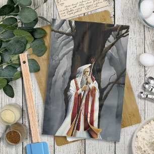 Linge De Cuisine Arbre de chêne corbeau sorcier blanc mystique fant