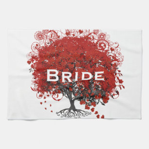 Linge De Cuisine Arbre de mariage à feuille de coeur rouge