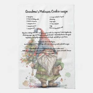 Linge De Cuisine Arbre de Noël Aquarelle Gnome Recette Thé