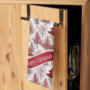 Linge De Cuisine Arbre de Noël blanc rouge Motif #4 ID1009