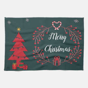 Linge De Cuisine Arbre de Noël, cadeaux et couronne