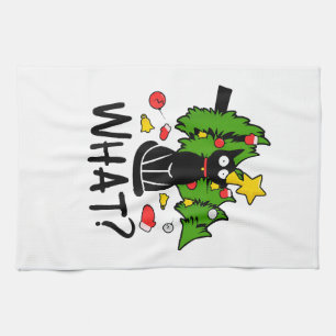 Linge De Cuisine Arbre de Noël drôle de chat noir Noël joyeux Santa