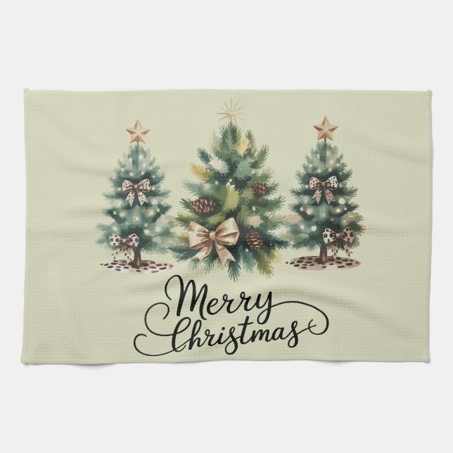 Linge De Cuisine Arbre de Noël joyeux léopard Coquette Bow Xmas (Horizontal)