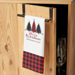 Linge De Cuisine Arbre de Noël Joyeux Motif Festif Plaid de Buffalo
