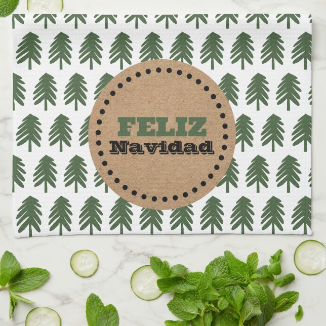 Linge De Cuisine Arbre de Noël moderne FELIZ NAVIDAD (Plié)