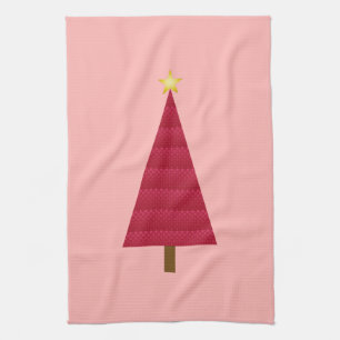 Linge De Cuisine Arbre de Noël moderne profond rouge damé