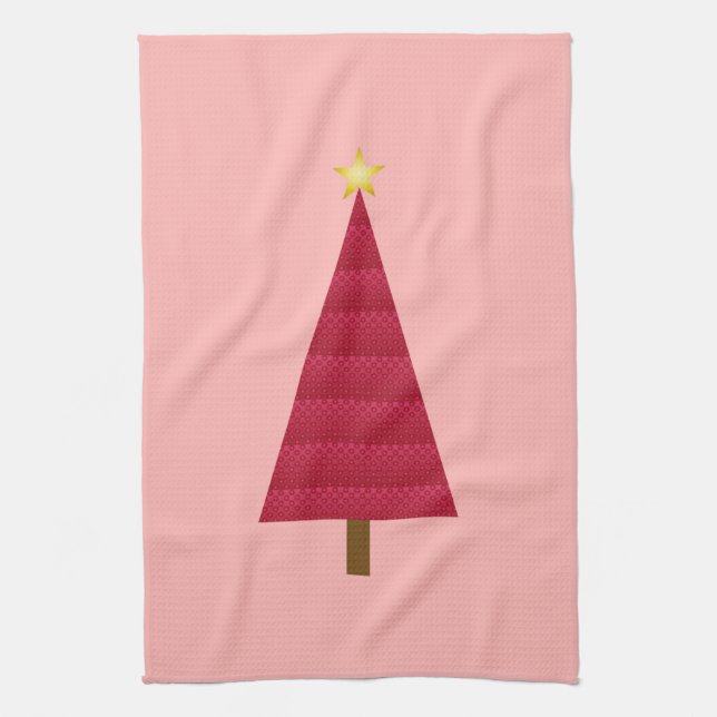 Linge De Cuisine Arbre de Noël moderne profond rouge damé (Vertical)
