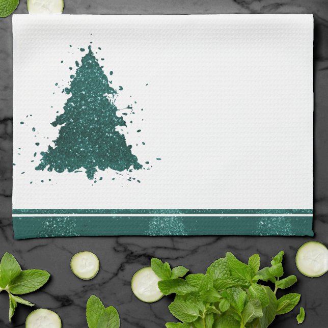 Linge De Cuisine Arbre de Noël Moody | Dark Midnight Turquoise Spla (Créateur téléchargé)