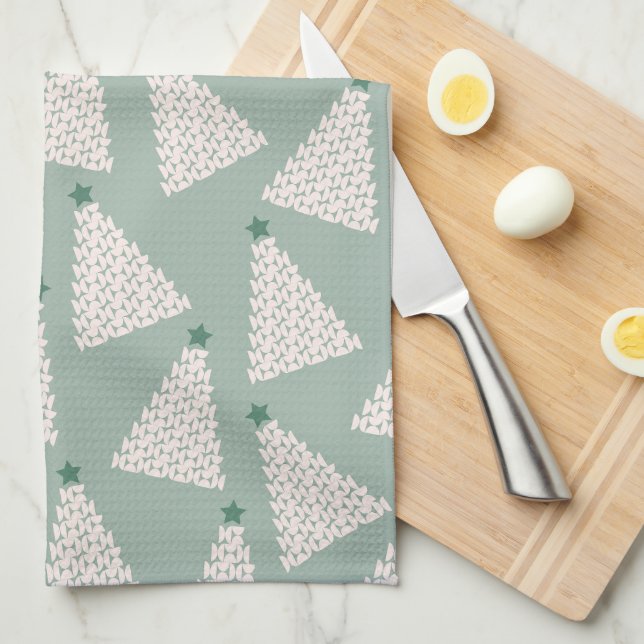 Linge De Cuisine Arbre de Noël Motif Sage Green (Quart Plié)