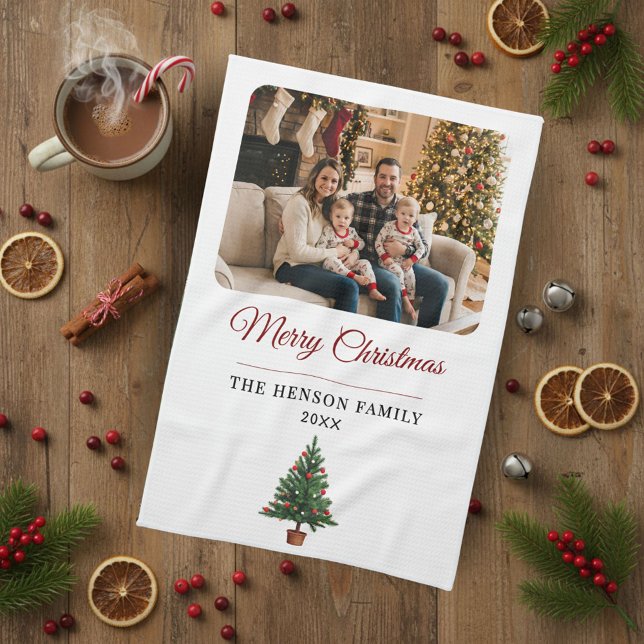 Linge De Cuisine Arbre de Noël personnalisé avec photo de famille (Créateur téléchargé)