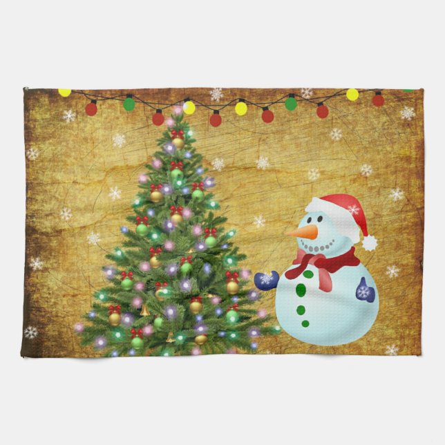 Linge De Cuisine Arbre de Noël Snowman (Horizontal)