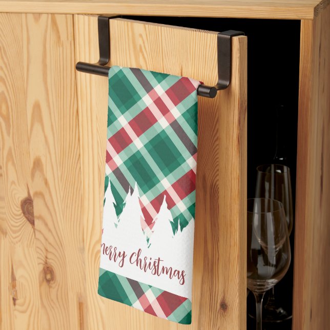 Linge De Cuisine Arbre de Noël traditionnel rouge et vert (Pliage en tiers)