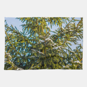 Linge De Cuisine Arbre De Noël Vert En Neige