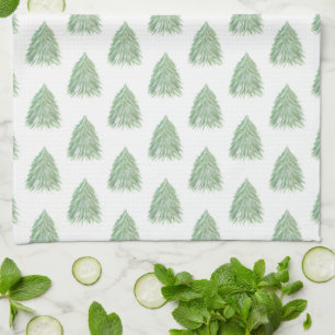 Linge De Cuisine Arbre de Noël Vert Motif Aquarelle Vacances Ki