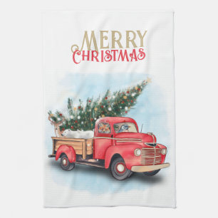 Linge De Cuisine Arbre de Noël vintage Red Truck