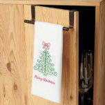 Linge De Cuisine Arbre simple avec bow Noël moderne<br><div class="desc">Serviette de cuisine moderne de Noël avec un doodle simple et mignon d'un sapin de Noël avec un arc avec le message de bienvenue modifiable "Joyeux Noël".</div>