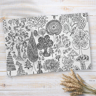 Linge De Cuisine Arbres Bohèmes Fantaisistes Motif Noir et Blanc