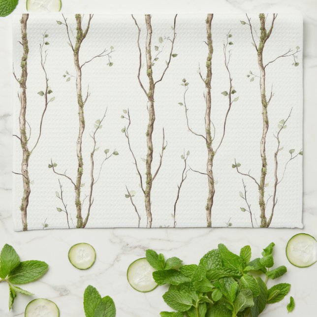 Linge De Cuisine Arbres bruns verts   (Plié)