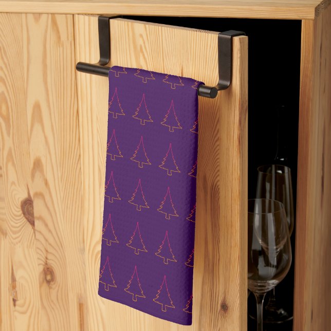 Linge De Cuisine Arbres de Noël arc-en-ciel violet foncé (Pliage en tiers)