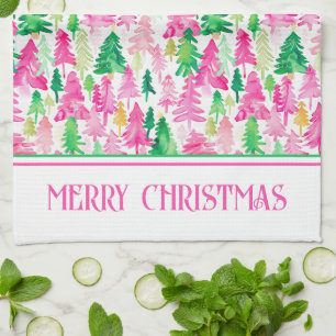 Linge De Cuisine Arbres de Noël rose et vert Preppy Personnalisés