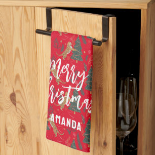 Linge De Cuisine Arbres de Noël & tigres motif personnalisé arrière
