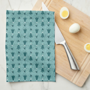 Linge De Cuisine Arbres de Noël Turquoises et rennes