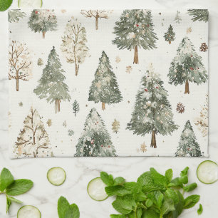 Linge De Cuisine Arbres de Noël verts crème