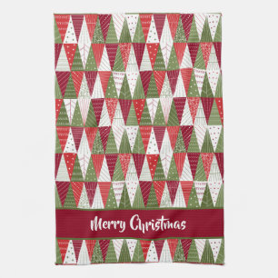 Linge De Cuisine Arbres de Noël verts et rouges
