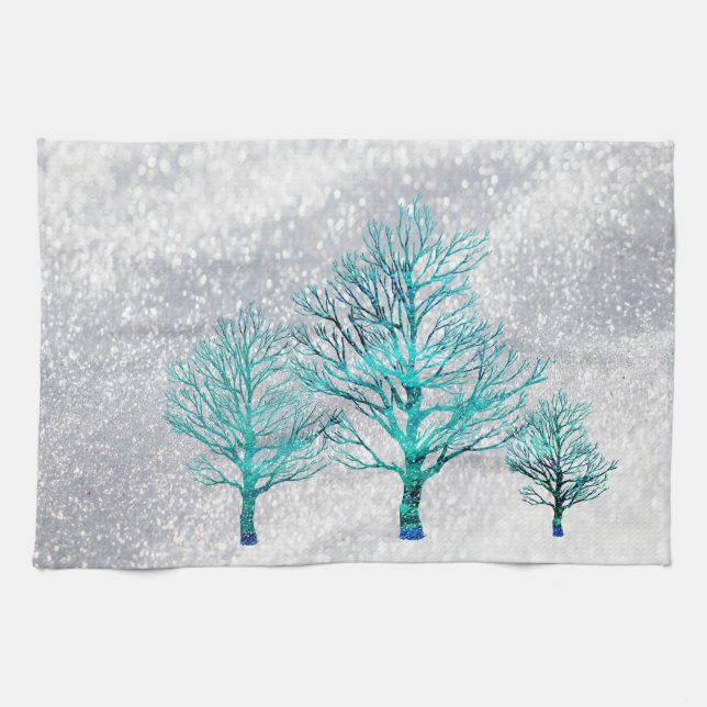 Linge De Cuisine Arbres et cristaux de neige (Horizontal)