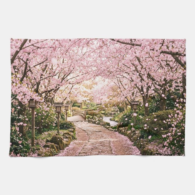 Linge De Cuisine Arbres Fleurs de Cerisier (Horizontal)