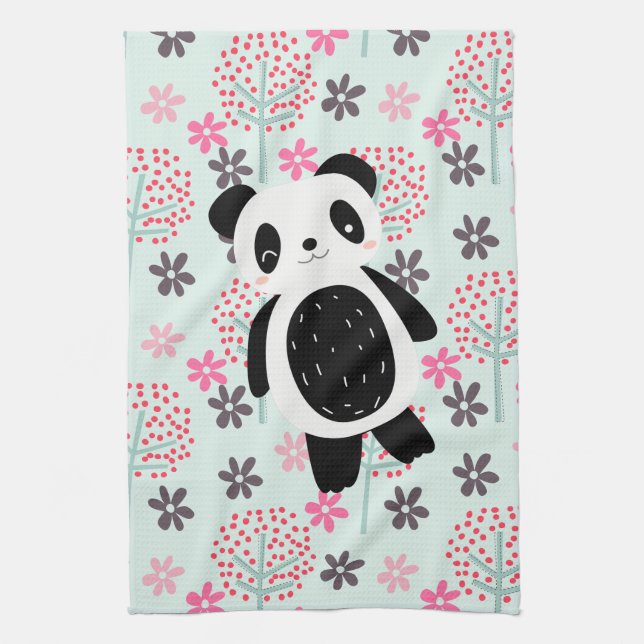 Linge De Cuisine Arbres, fleurs et ours de panda (Vertical)