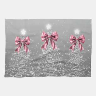 Linge De Cuisine Arbres scintillants de Noël argentés avec faux nœu