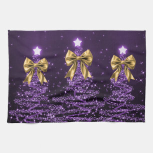 Linge De Cuisine Arbres scintillants de Noël violets avec un nœud e