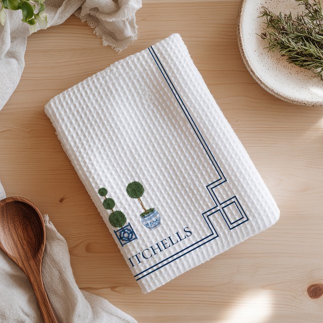 Linge De Cuisine Arbres topiaires en chinoiserie (Chinoiserie Topiary Tree Kitchen Towel)