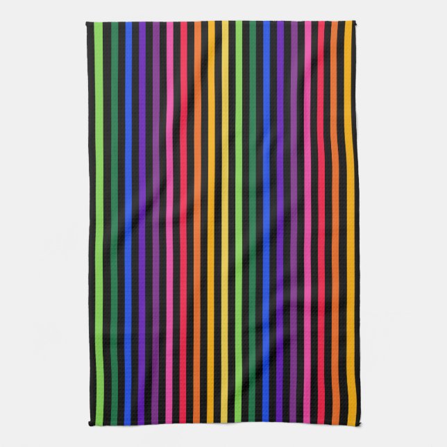 Linge De Cuisine Arc-en-ciel et rayures noires (Vertical)