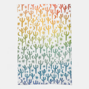 Linge De Cuisine Arc en ciel Saguaro Cactus Motif Aquarelle