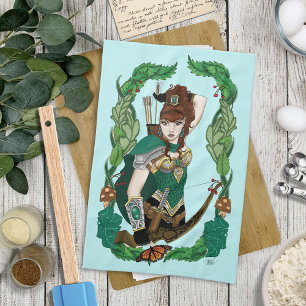 Linge De Cuisine Archère Elfe de la Forêt Enchantée Verte Fantastiq