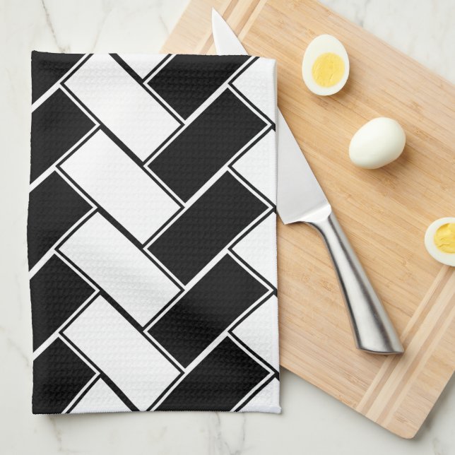 Linge De Cuisine Arête de hareng noire et blanche (Quart Plié)