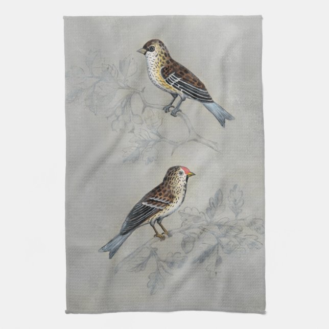 Linge De Cuisine Argent | Deux oiseaux (Vertical)