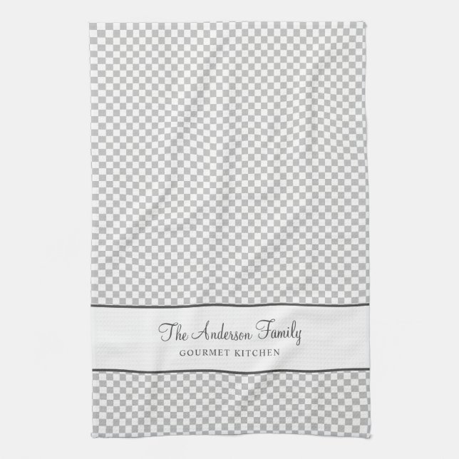 Linge De Cuisine Argent Grey French Plaid Check Pays Gourmande (Vertical)